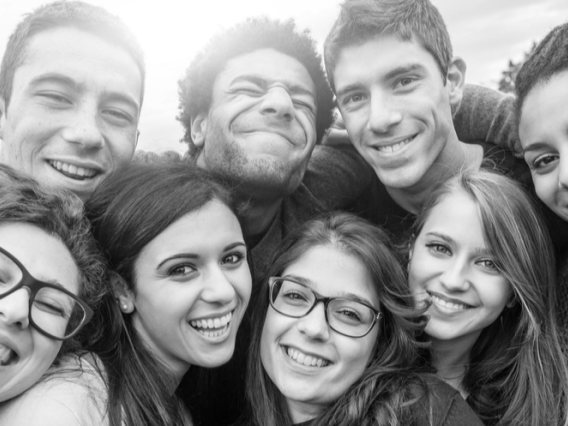 Black and white stock photo of students