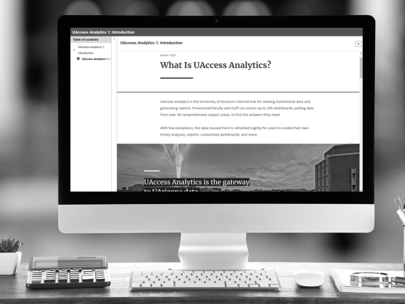 UAccess Analytics training on a computer.