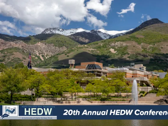 Weber State University with HEDW logo and "20th Annual HEDW Conference" overlaid text on the campus