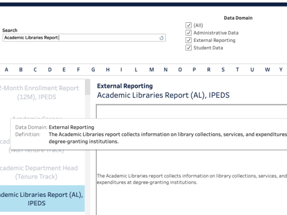 Data dictionary table with the "Academic Libraries" term highlighted