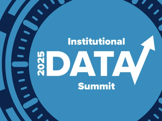 Official 2025 Institutional Data Summit logo, white text, on an oasis background with a midnight blue compass overlaid.