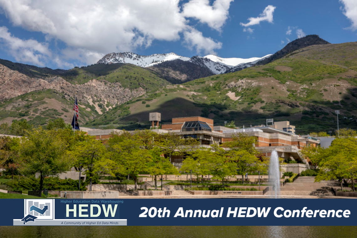 Weber State University with HEDW logo and "20th Annual HEDW Conference" overlaid text on the campus