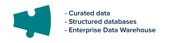 River colored puzzle piece with bullet points describing Data Warehousing to the right of it