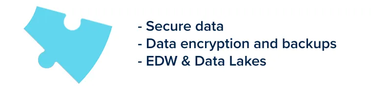 Sky colored puzzle piece with bullet points describing Database & Storage to the right of it