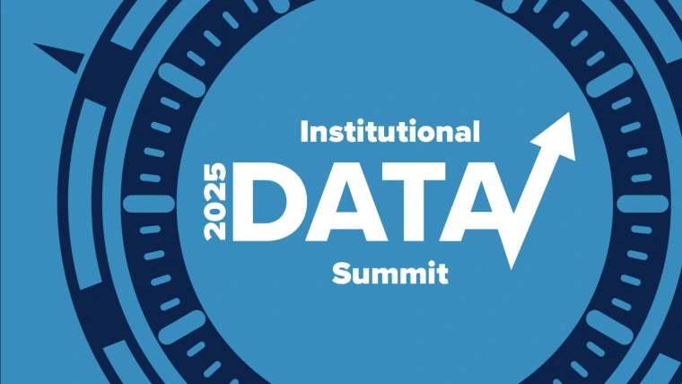 Official 2025 Institutional Data Summit logo, white text, on an oasis background with a midnight blue compass overlaid.