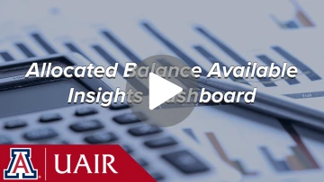 Video thumbnail for Allocated Balance Available Dashboard. An image of a calculator and charts with the UAIR logo in the bottom corner. 