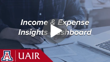 Video thumbnail for Income & Expense Dashboard. An image of someone writing with the UAIR logo in the bottom corner. 