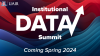Red and Blue wave background with the text "Institutional Data Summit Coming Spring 2024" overlaid. The UAIR logo in the top left corner.
